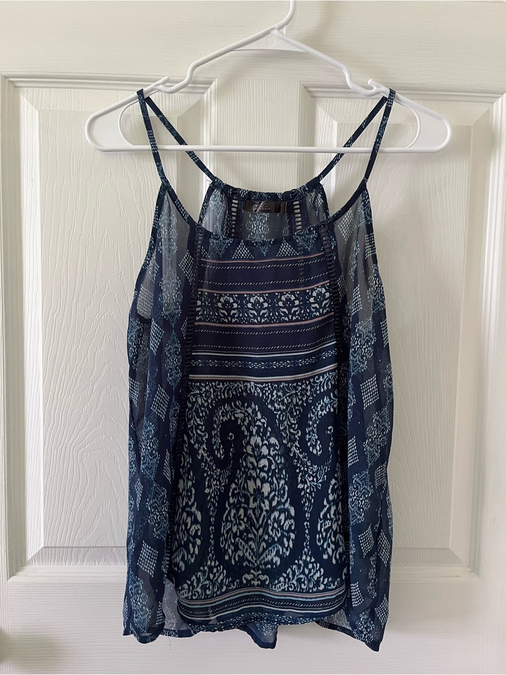 Cure Navy Print Spaghetti-Strap Top